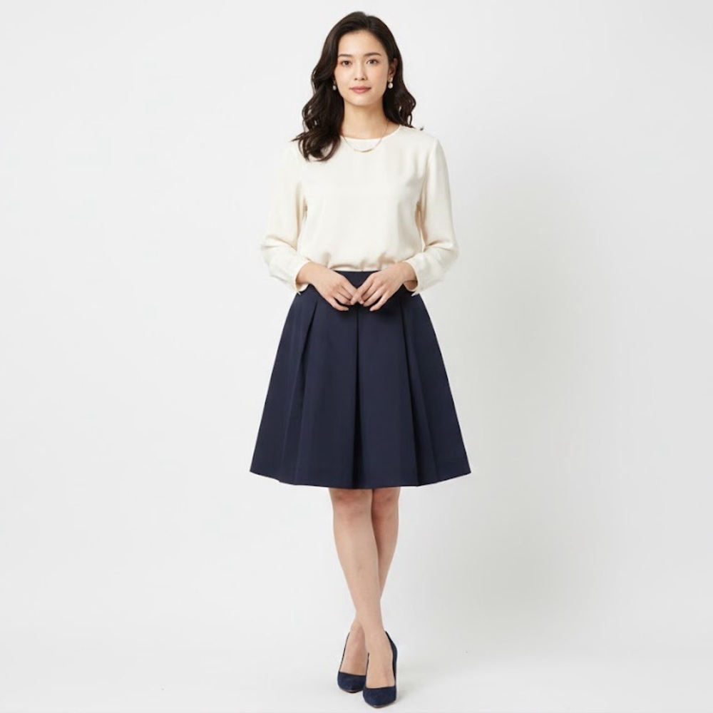 COS Pleated Mini A- Line Skirt Navy Blue Side Zip And Bags Side